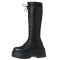 Round Toe Chunky Heels Knee Highs Platforms Gothic Punk Lace Up Boots - Black