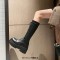 Round Toe Chunky Heels Knee Highs Platforms Gothic Punk Lace Up Boots - Black