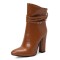 Pointed Toe Chunky Heels Trible Decorated Straps Ankle Highs Side Zipper Boots - Brown Faux Leather