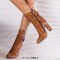 Pointed Toe Chunky Heels Trible Decorated Straps Ankle Highs Side Zipper Boots - Brown Faux Leather