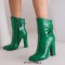 Pointed Toe Chunky Heels Trible Decorated Straps Ankle Highs Side Zipper Boots - Green Faux Leather