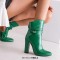 Pointed Toe Chunky Heels Trible Decorated Straps Ankle Highs Side Zipper Boots - Green Faux Leather