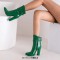 Pointed Toe Chunky Heels Trible Decorated Straps Ankle Highs Side Zipper Boots - Green Faux Leather