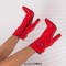 Pointed Toe Chunky Heels Trible Decorated Straps Ankle Highs Side Zipper Boots - Red Faux Leather
