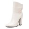 Pointed Toe Chunky Heels Trible Decorated Straps Ankle Highs Side Zipper Boots - White Faux Leather