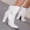 Pointed Toe Chunky Heels Trible Decorated Straps Ankle Highs Side Zipper Boots - White Faux Leather