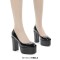 Round Toe High Platforms Chunky Heels Pumps - Black Patent