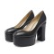 Round Toe High Platforms Chunky Heels Pumps - Black Leather