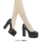 Round Toe High Platforms Chunky Heels Pumps - Black Leather