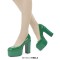 Round Toe High Platforms Chunky Heels Pumps - Green Patent