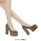 Round Toe High Platforms Chunky Heels Pumps - Khaki Patent