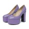 Round Toe High Platforms Chunky Heels Pumps - Lavender Patent