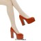 Round Toe High Platforms Chunky Heels Pumps - Orange Patent
