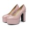 Round Toe High Platforms Chunky Heels Pumps - Pink Patent
