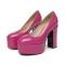 Round Toe High Platforms Chunky Heels Pumps - Rose Patent