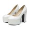 Round Toe High Platforms Chunky Heels Pumps - White Patent