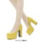 Round Toe High Platforms Chunky Heels Pumps - Yellow Patent