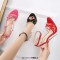 Peep Toe Stiletto Metal Heels Ankle Buckle Straps Sandals - Pink Patent