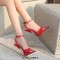 Peep Toe Stiletto Metal Heels Ankle Buckle Straps Sandals - Red Patent
