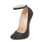 Pointed Toe Stiletto Metal Heels Ankle Buckle Straps Glitters Pumps - Black Faux Leather