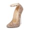 Pointed Toe Stiletto Metal Heels Ankle Buckle Straps Glitters Pumps - Gold Faux Leather