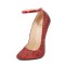 Pointed Toe Stiletto Metal Heels Ankle Buckle Straps Glitters Pumps - Red Faux Leather