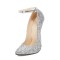 Pointed Toe Stiletto Metal Heels Ankle Buckle Straps Glitters Pumps - Silver Faux Leather