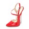 Pointed Toe Stiletto Metal Heels Ankle Buckle Straps Pumps - Red Patent