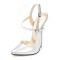Pointed Toe Stiletto Metal Heels Ankle Buckle Straps Pumps - Silver Patent