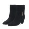 Pointed Toe Ankle Highs Pull On Low Heels Half Wedges Boots - Black Suede