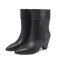 Pointed Toe Ankle Highs Pull On Low Heels Half Wedges Boots - Black Leather