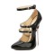 Pointed Toe Stiletto Metal Heels Ankle Buckle Straps Mary Janes Pumps - Black Patent