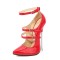 Pointed Toe Stiletto Metal Heels Ankle Buckle Straps Mary Janes Pumps - Red Patent