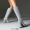 Pointed Toe Chunky Heels Fashionable Glitters Sequins Blings Knee Highs Boots - Silver