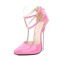 Pointed Toe Stiletto Metal Heels Ankle Metal T Double Straps Sandals  Pumps - Pink Patent