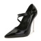 Pointed Toe Stiletto Metal Heels Mary Janes Pumps - Black Patent