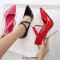 Pointed Toe Stiletto Metal Heels Mary Janes Pumps - Black Patent