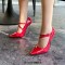 Pointed Toe Stiletto Metal Heels Mary Janes Pumps - Red Patent