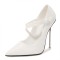 Pointed Toe Stiletto Metal Heels Mary Janes Pumps - White Patent