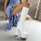 Round Toe Side Zipper Knee Highs Chunky Heels Patent Platforms Boots - White