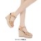 Peep Toe Hemb Rope Platforms Ankle Buckle T Straps Summer Wedges Sandals - Apricot Patent