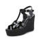 Peep Toe Hemb Rope Platforms Ankle Buckle T Straps Summer Wedges Sandals - Black Patent