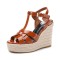 Peep Toe Hemb Rope Platforms Ankle Buckle T Straps Summer Wedges Sandals - Brown Patent