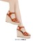 Peep Toe Hemb Rope Platforms Ankle Buckle T Straps Summer Wedges Sandals - Brown Patent