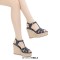 Peep Toe Hemb Rope Platforms Ankle Buckle T Straps Summer Wedges Sandals - Dark Gray Patent
