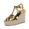 Peep Toe Hemb Rope Platforms Ankle Buckle T Straps Summer Wedges Sandals - Metallic Gold Patent