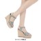 Peep Toe Hemb Rope Platforms Ankle Buckle T Straps Summer Wedges Sandals - Gray Patent