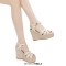 Peep Toe Hemb Rope Platforms Ankle Buckle T Straps Summer Wedges Sandals - Ivory Patent