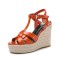 Peep Toe Hemb Rope Platforms Ankle Buckle T Straps Summer Wedges Sandals - Orange Patent