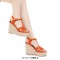 Peep Toe Hemb Rope Platforms Ankle Buckle T Straps Summer Wedges Sandals - Orange Patent